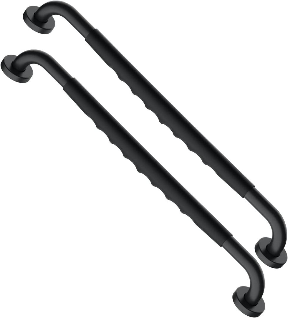 24 Inch Black Shower Grab Bar w/Anti Slip Rubber Grip, Munzong 2 Pack Stainless Steel Bathroom Grab Bar, Bathroom Balance Bar,Safety Handrail Support,Handicap Injury Elderly Senior Assist Bath Handle