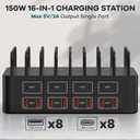 150W/35A Charging Station for Multiple Devices, RUANSZZ 16 Port USB~C Fast Charging Station, Multiple Charger Organizer Compatible with Cell Phone, iPad, Kindle, Tablet and Other Electronic