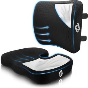 SAMSONITE  2 in 1  Lumbar Support and Seat Cushion, High Grade Motion Balanced Memory Foam, Fits Most Office Chairs and Car Seats, Elevate Your Work & Life and Enhances Focus Throughout Your Day