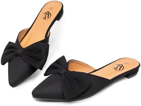 Trary Women's Black Bow Pointed Toe Mules, Modern Mule, Size 8.5