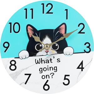 Cat Wall Clock Bathroom Wall Clock Waterproof Glass Funny Decor for Kids Bedroom (8 Inch)