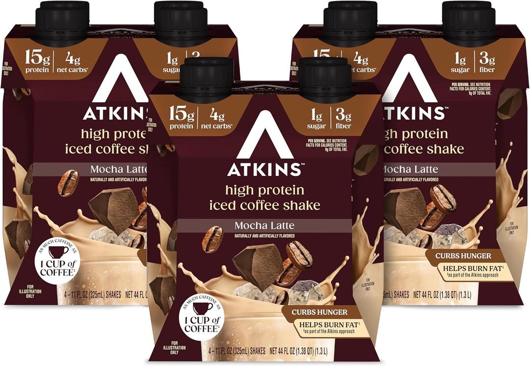 Atkins Mocha Latte Iced Coffee Flavored Protein Shake, High Protein, Low Glycemic, Low Carb and Low Sugar Shakes, Keto-Friendly, 12 Pack (EXP 01/15/27)