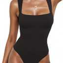 Womens Square Neck Sleeveless Bodysuit Slim Fit Stretchy Tank Top for Summer Layering, Casual Outfits (Black, S)