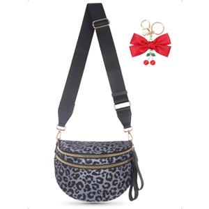 Bum Bag Crossbody Bag for Women | Spacious Bum Bags | Nylon Crossbody Fanny Packs | Leopard Purse Belt Wallet (Color Bum Bag-Grey Leopard)