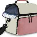 Insulated Lunch Box Dual Compartment Lunch Bag Leakproof Cooler for Men Women with Adjustable Strap,for Work, Picnic, Beach, Camping, Travel (Pink Beige,12L)