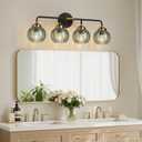 MOKATNG Bathroom Light Fixtures, 4-Light Green Vanity Lights with Unique Leaf Texture Glass Shade, Modern Matte Black and Gold Bathroom Wall Lamp for Mirror Hallway Cabinet Living Room