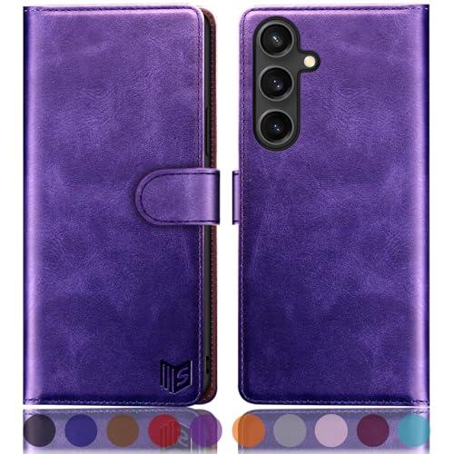 SUANPOT Compatible with Samsung Galaxy S25 Wallet case with RFID Blocking Credit Card Holder,Flip Book PU Leather Protective Cover Women Men for Samsung S25 Phone case Purple