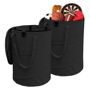 Pop up Camping can with lid, 2-Pack Collapsible 24 Gallons can with Sorting Clips, Garden Garbage Bag with Lid, Lawn and Leaf Bags - Reusable Yard Waste Bags (2Pcs-Black)