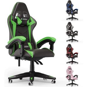 Bigzzia Gaming Chair for Adults, Ergonomic Computer Game Chairs, Headrest and Lumbar Support, Adjustable Height, Reclining, Racing Style, and 360Swivel Seat, Green