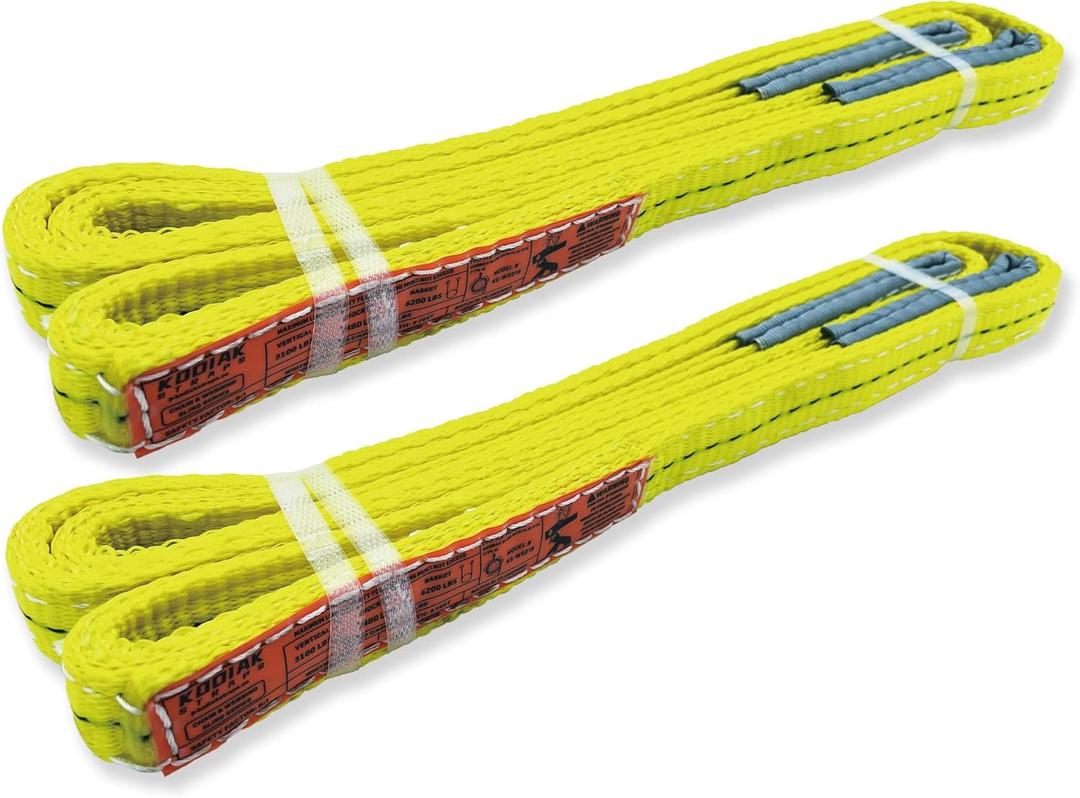 2-Ply Lifting Straps 1x 8 ft Webbing Sling Tree Saver 2Pack Heavy Duty Web Strap Rigging Moving Towing Hoisting Gear KODIAK STRAPS