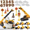 RUIYDZ 28pcs Construction Cake Topper Birthday Cake Toppers Construction Birthday Party Supplies Large Crane Excavator Traffic Sign Cake Decorating Kit Construction Toys Birthday Party Favors