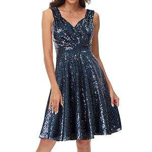 GRACE KARIN Women Sleeveless Sequin Bridesmaid Dress A-Line Swing Dress Size XL