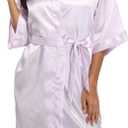 Women's Pure Short Silky Robes Satin Kimonos Bathrobe Bride Bridesmaid Getting Ready Dressing Gown One size