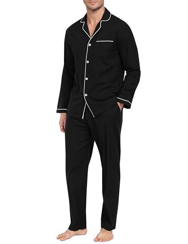MoFiz Men's Cotton Christmas Pajamas Sets Sleepwear Long Sleeve Button Down Pajamas For Men, Black, XL