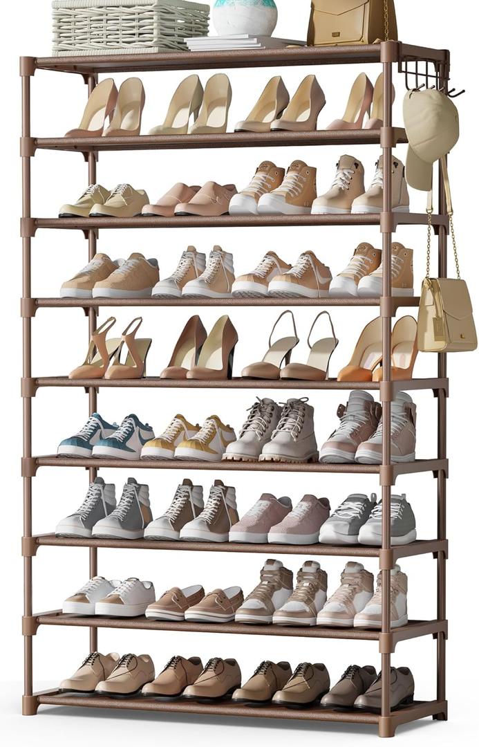 Kitsure Shoe Rack - Premium Non-Woven Shoe Rack Shelf, Shoe Organizer for Closet, Entryway, Garage & Corridor, Sturdy & Durable Long Stackable Shoe Shelves, 5X-Large, Brown