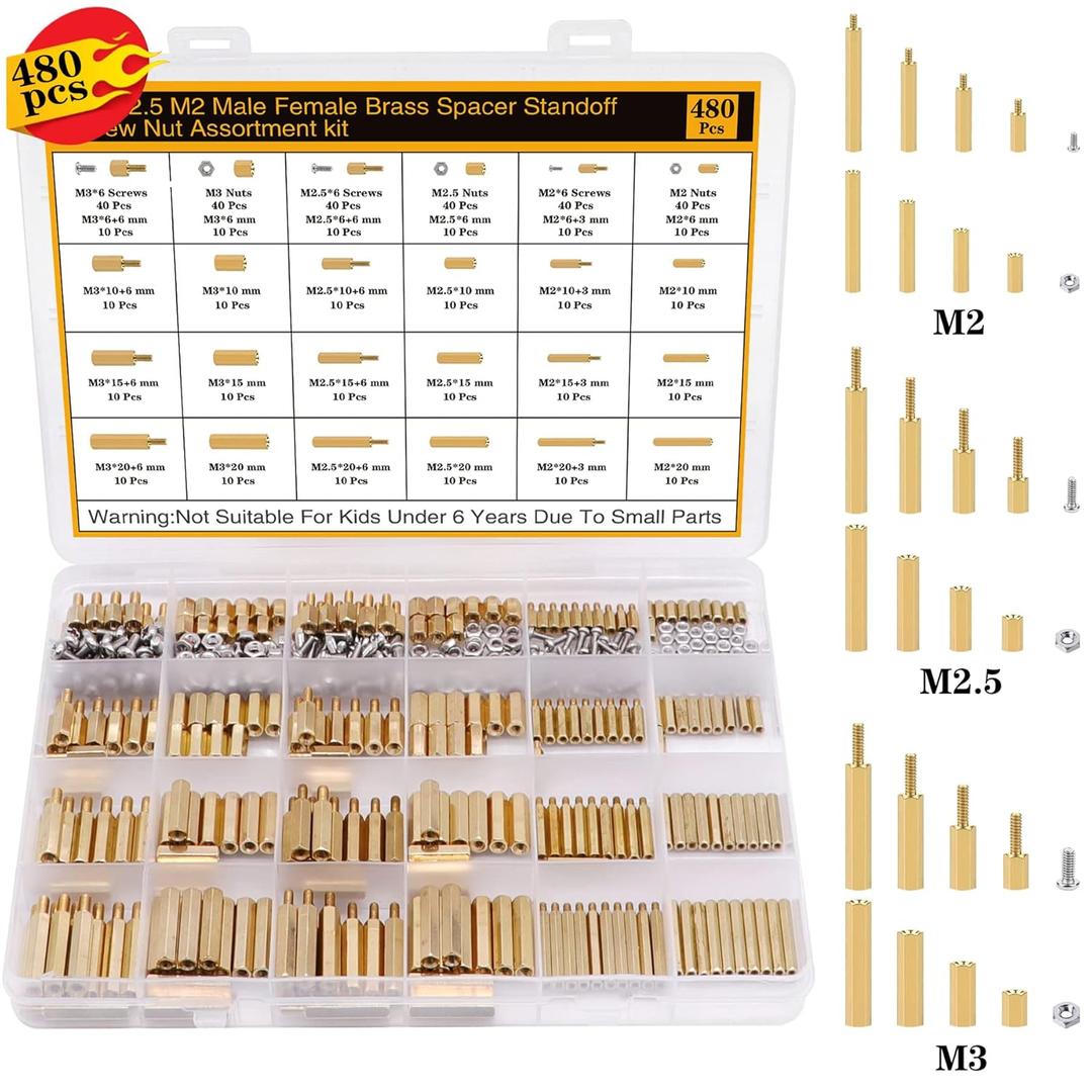 480 Pcs M2 M2.5 M3 Motherboard Standoffs  &Screws & Nuts Kit, Hex Male-Female Brass Spacer Standoffs, Laptop Screws for DIY Computer Build, Electronic Projects, Raspberry Pi, Circuit Board etc.