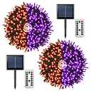 JMEXSUSS 2 Pack Solar String Lights Outdoor Waterproof, Total 400 LED 151FT Solar Christmas Lights Outdoor, 8 Modes Christmas Light for Outside Patio Yard Tree Decorations, Purple to Orange