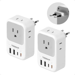 TESSAN European Travel Plug Adapter 2 Pack, PD 20W Adapter for Europe Plug with 4 AC Outlets 4 USB (2 USB C), Type C Adaptor for US to Europe, Italy, Spain, France, Portugal, Greece, Iceland, Germany, White