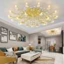 Crystal Ceiling Light Fixture,Flower Light Fixture,Gold Leaves Semi Flush Mount Ceiling Lights,Chandelier Lighting for Bedroom Living Room Dining Room Kitchen Hallway Foyer