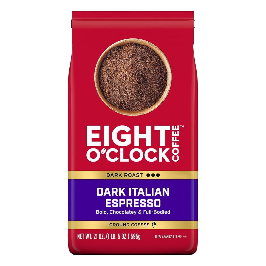 Eight O'Clock Coffee Dark Italian Espresso Ground Coffee, Dark Roast, 21 Ounce (Pack of 1) - Bold & Chocolaty, Best By: FEB/18/2026