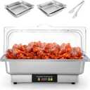 Dyna-Living Electric Chafing Dishes for Buffet 9.5QT Buffet Servers and Warmers, 600W Food-Grade Stainless Steel Food Warmers for Parties Buffet, Full Size & Half Size Buffet Trays and Warmers