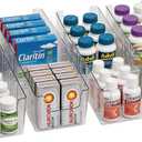 Expandable Medicine Cabinet Organizer 4 Pack, 5 Compartments Adjustable Clear Medicine Storage Box Bin with Removable Dividers, Vitamin Bottle Medication Organizer for Countertop Bathroom