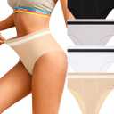 Eiggam Breathable Wicking Underwear High Waist Bikini Underwear Slight Tummy Control Panty Elastic No Show Cheeky Panty Pack (Large, Multicoloured H - 4 Pack)