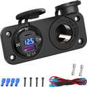 Cigarette Lighter Socket 12 Volt USB Outlet: PD 20W C and QC3.0 Car Port Aluminum Metal 12V Plug, 150W Charger Panel with Power Switch LED Voltmeter for Marine Boat RV Golf Cart