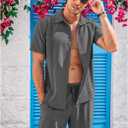 COOFANDY Men's 2 Piece Short Set Cuban Guayabera Shirts Short Sleeve Casual Beach Outfits Set (M)