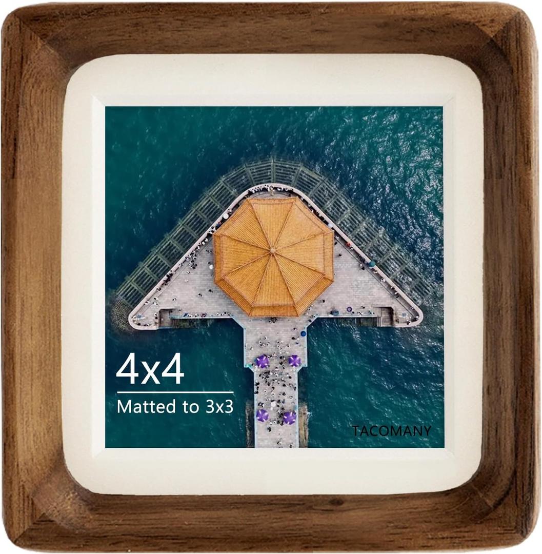 Handcrafted Natural Wood Picture Frame with Mat for Wall and Tabletop display (Walnut, 4x4 matted to 3x3)