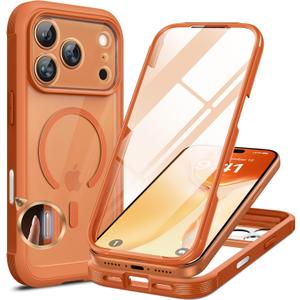 Miracase for iPhone 17 Pro Max Case 6.9" Full-Body Phone Case with Built-in Glass Screen Protector& Full Camera Protector,[Magnetic with MagSafe] Drop Proof 17 ProMax Cover, Orange