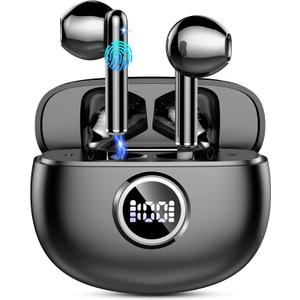 Wireless Earbuds, 2025 Bluetooth 5.3 Headphones HiFi Stereo Ear buds with ENC Noise Cancelling Mics, 40H Bluetooth Earbuds with Dual LED Display, IP7 Waterproof in Ear Earphones for Android iOS, Black