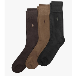 Polo Ralph Lauren Men's Super Soft Flat Dress Crew Socks-3 Pair Pack-Heel-Toe Reinforcement
