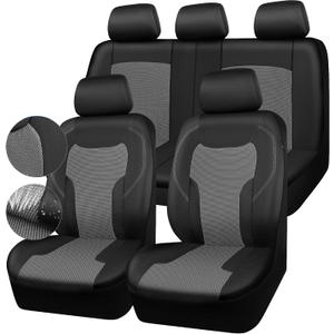 CAR-GRAND Breathable Air Mesh Car Seat Covers, Leather Car Seat Covers Full Set, Airbag Compatible Universal Fit Seat Covers Protector for Cars Trucks SUV Pick-up Sedan Interior (Black Grey)