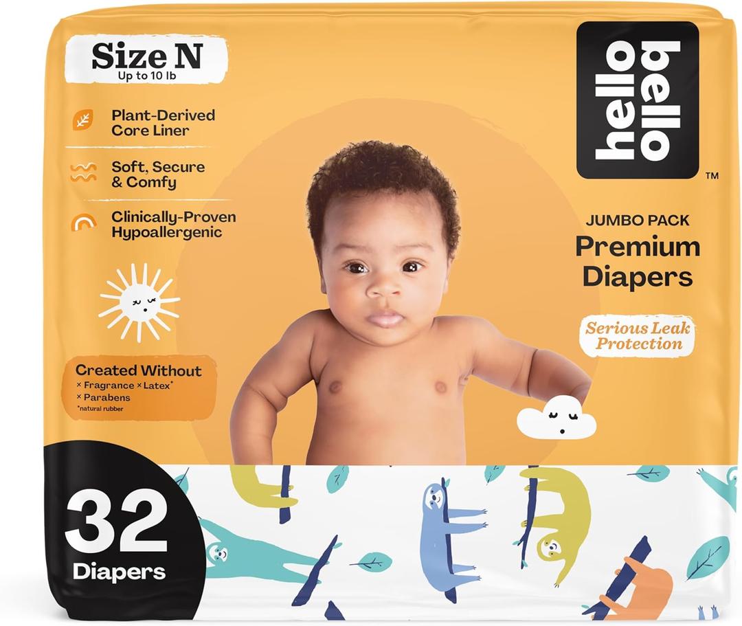 Hello Bello Premium Baby Diapers Size Newborn, 32 Count of Disposable, Extra-Absorbent, Hypoallergenic Baby Diapers with Snug and Comfort Fit, Sleepy Sloth