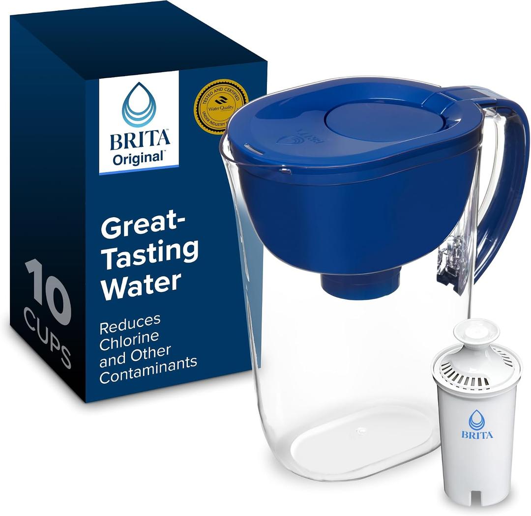 Brita Large Water Filter Pitcher for Tap and Drinking Water with SmartLight Change Indicator, Includes 1 Standard Filter, BPA-Free, Lasts 2 Months, 10-Cup Capacity, Mazarine Blue