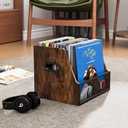 Vinyl Record Storage,Wooden Crate Vinyl Holder with Dividers for Albums & Magazine Rack Organizer for 60+ Records Case Box for 7/10/12 inch