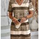 SOLY HUX Women's V Neck Color Block Short Dress Leopard Print Short Sleeve T Shirt Dresses Brown Multi Medium (M)