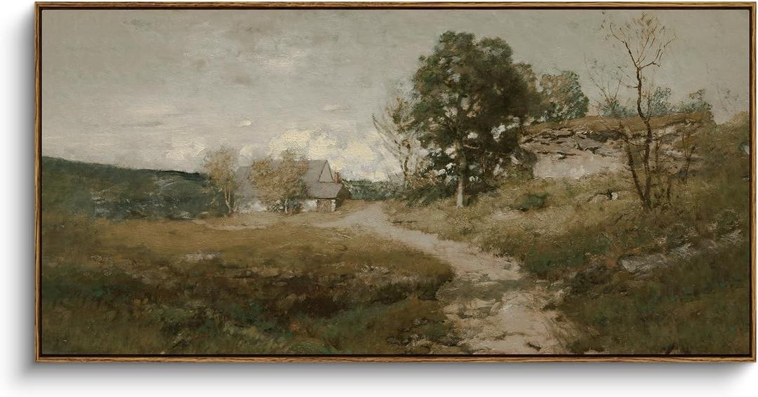 InSimSea Extra Large Framed Vintage Wall Art, Living Room Country Farmhouse Decor, Retro Road Landscape Paintings, Canvas Prints, Rustic Scenery Long Pictures for Bedroom Above of Bed,24x48inch, Road