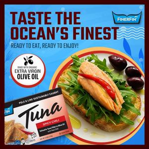 Spicy Yellowfin Tuna Filets In Organic Extra Virgin Olive Oil With Spicy Chili Flavor, 100% Pole & Line Caught, Kosher, Non-GMO, 4.4 Ounce (Pack of 12) Best Before 08/31/28