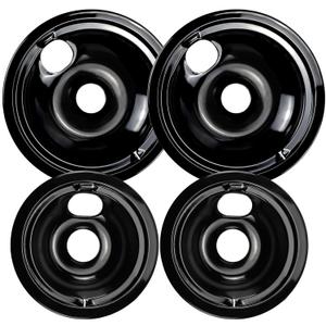 UPGRADEDWB31M20 WB31M19 Porcelain Range Burner Drip Pan Bowls Fit for G-E Hot-point Electric Stove Includes 2 x 8-Inch and 2 x 6-Inch Drip Pans(Black) by Cenipar