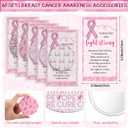 Geelin 60 Sets Breast Cancer Awareness Accessories for Women Mini Pocket Mirrors Pink Ribbons Portable Round Makeup Mirror with Think Pink Fight Card for Charity Recognition Public Event Survivor