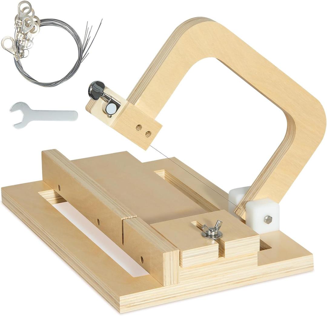 Professional Soap Cutter with Wire, Adjustable Wooden Cutting Tool Soap Slicer for DIY Soap, Cheese, Butter, Cake, Bread Making