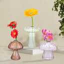 2 x 1Pcs Glass Bubble Vase, Mushroom Shape, Decorative Clear Flower Bud Vase, Attractive Single Flower Vase, Round Decor Flower Vase for Centerpiece (E)