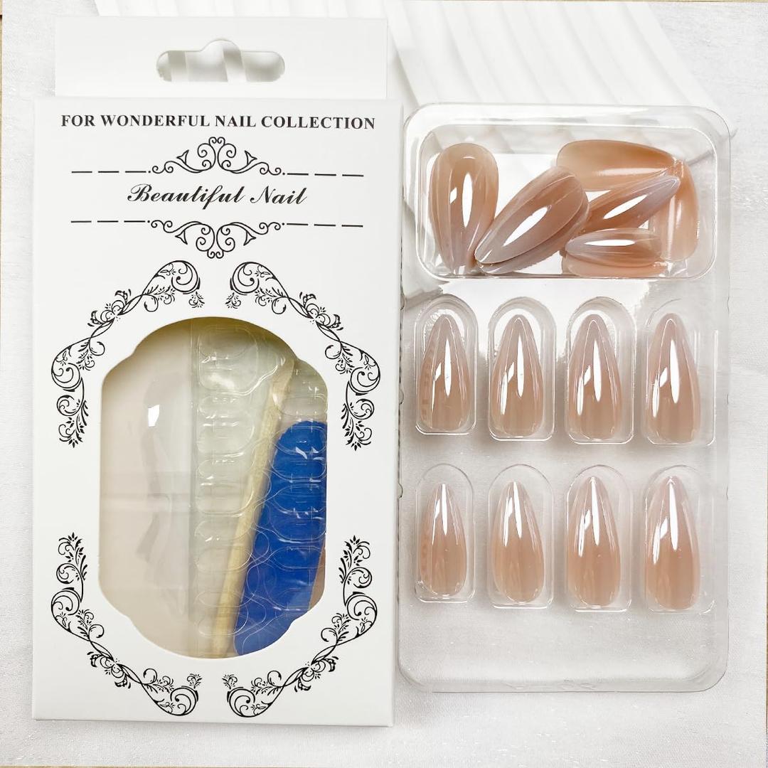 24 Pcs Pearl Shine Medium Square Fake Nails with Bow Designs, French Tip Glue On Nails, Reusable Black Bows, Full Cover Nude Artificial Nails for Women & Girls