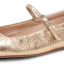 Riekhany Mary Jane Ballet Flats for Women Casual Square Toe Slip On Flats Comfortable Ankle Buckle Strap Ballerina Shoes, Gold, Size 9.5