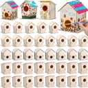 DoubleFill 12 Pcs Bulk Wooden Bird Houses Kits for Kids DIY Bird House Kit Unfinished Wood Birdhouse Wooden Crafts to Paint, Build, and DIY for Valentines Crafts Classroom Activity, 3 Styles