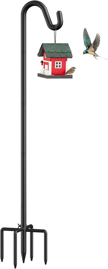 76" Shepherds Hooks for Outdoor, Adjustable Bird Feeder Pole with 5 Prong Base, Heavy Duty Bird Feeder Pole for Hanging Bird Feeders, Plant, Wind Chimes, and Garden Decorations (76 Inches)