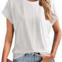 Dokotoo Spring Tops for Women 2025 Cap Sleeve Side Ruched Summer Tops for Women Trendy Women Clothing (XXL)