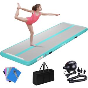 Air Mat Tumble Track 4 inches Thickness Inflatable Gymnastics Mat for Home Use/Training/Cheerleading/Yoga  with Electric Air Pump (green) 20' x 3.3' x 4" (L x W x H)